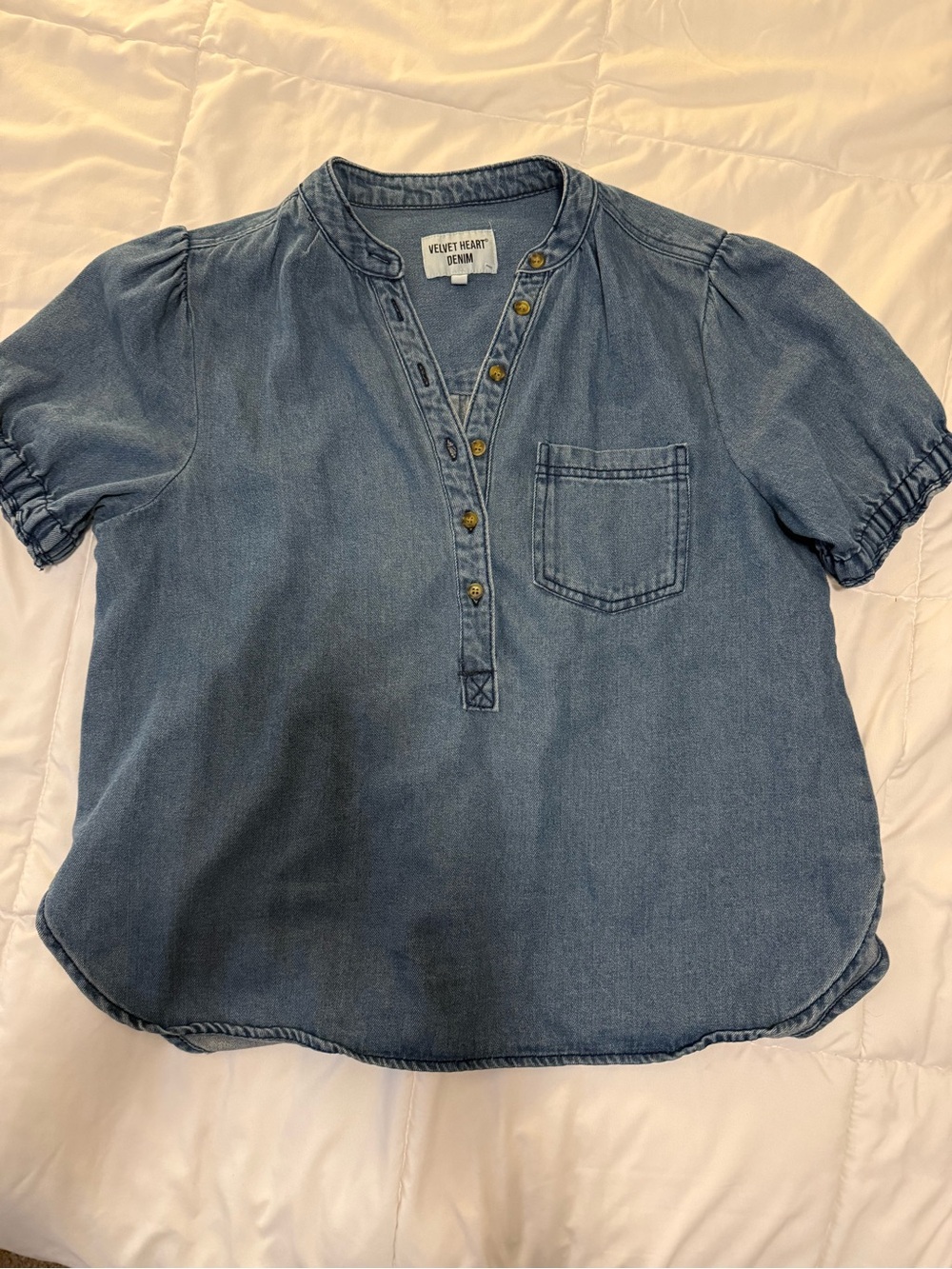 Women’s Velvet Heart Denim Blue Short-Sleeve Henley Top